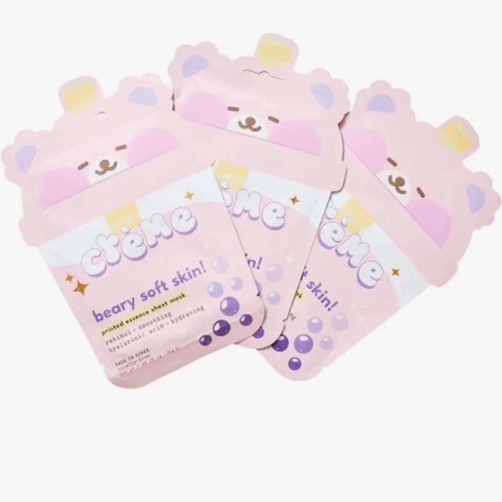💕NWT The Crème Shop Beary Soft Skin Sheet Mask Hydrating Essence set of 3